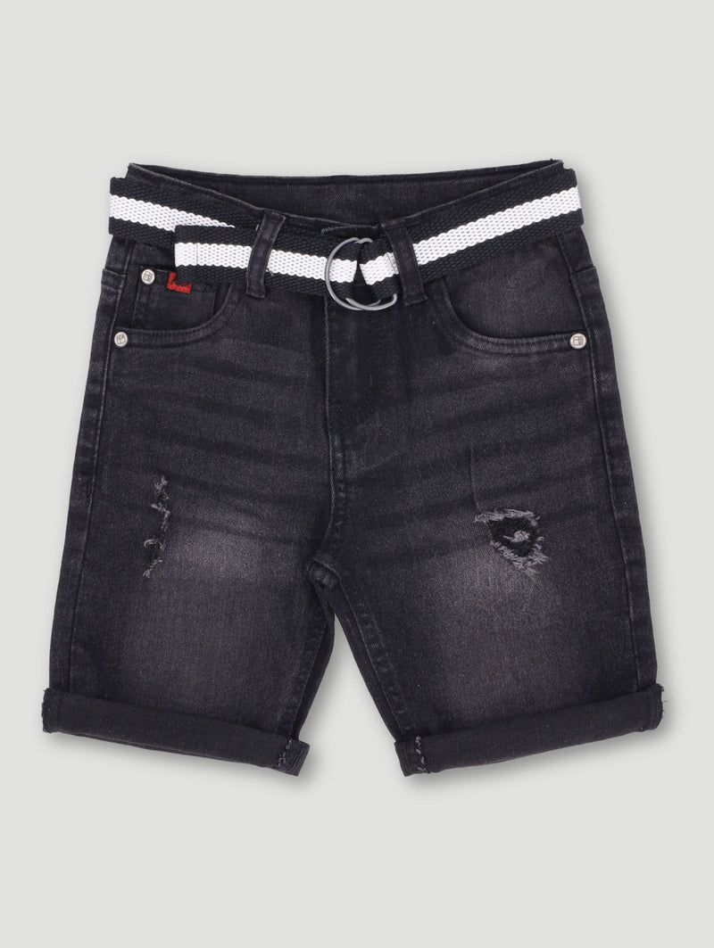 Pre-Boys Belted Denim Short - Black