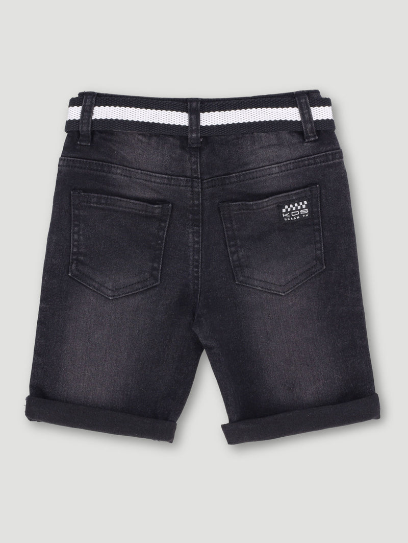 Pre-Boys Belted Denim Short - Black