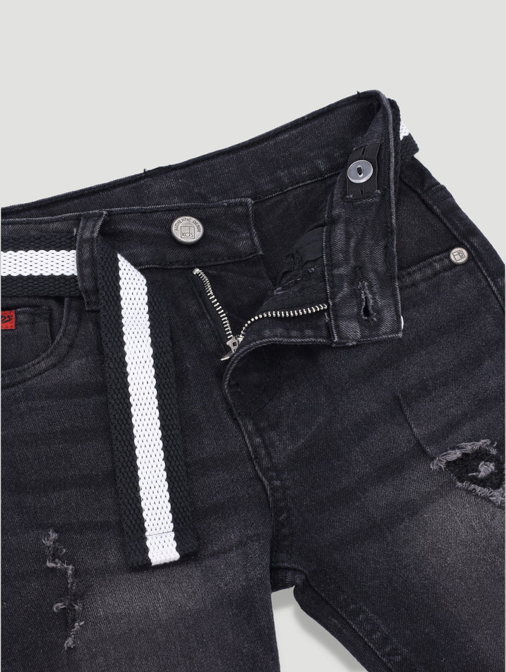 Pre-Boys Belted Denim Short - Black