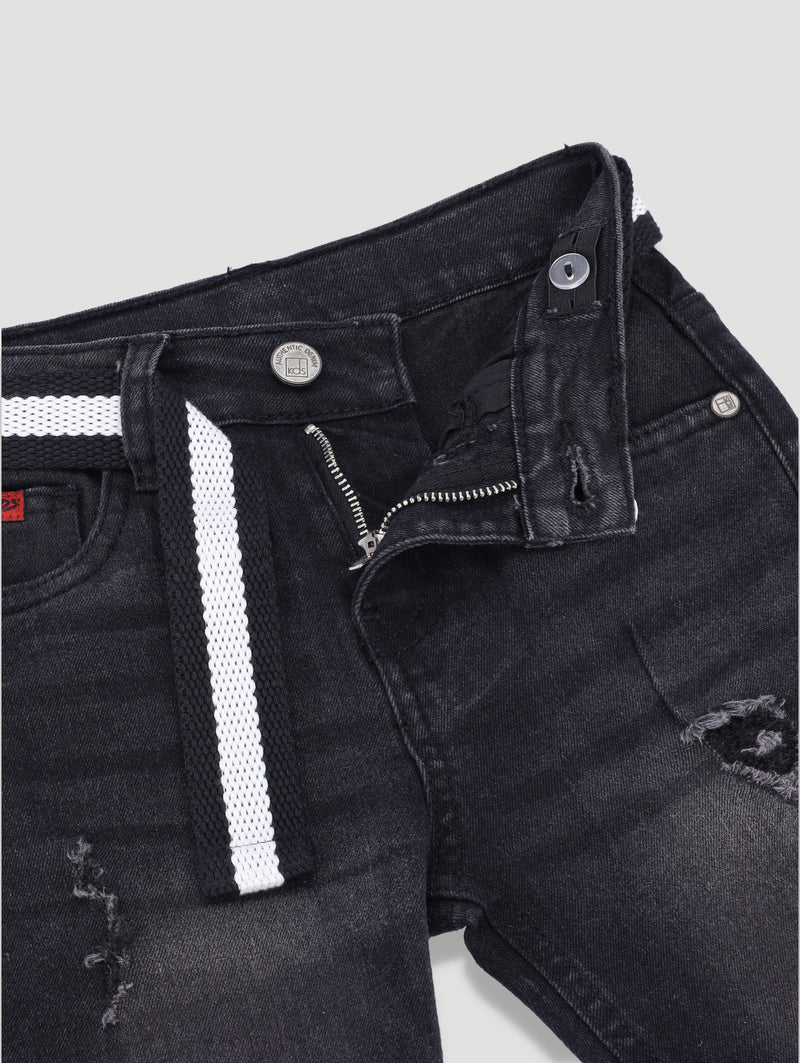 Pre-Boys Belted Denim Short - Black
