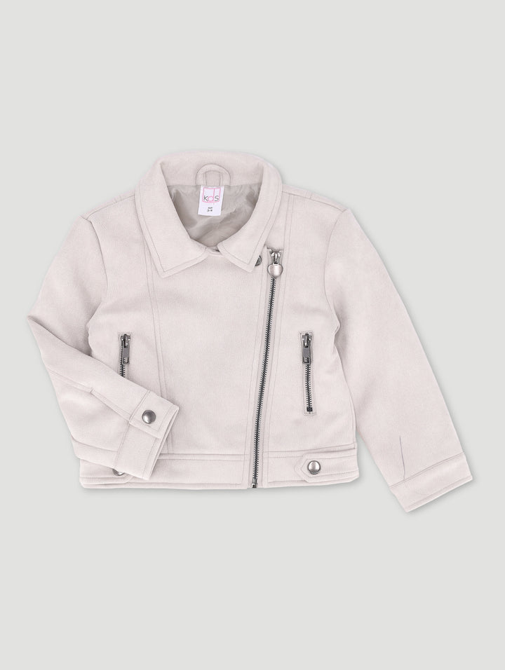Pre-Girls Suede Biker Jacket - Stone