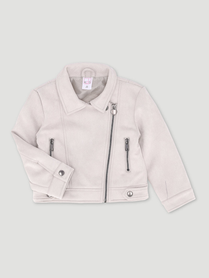 Pre-Girls Suede Biker Jacket - Stone