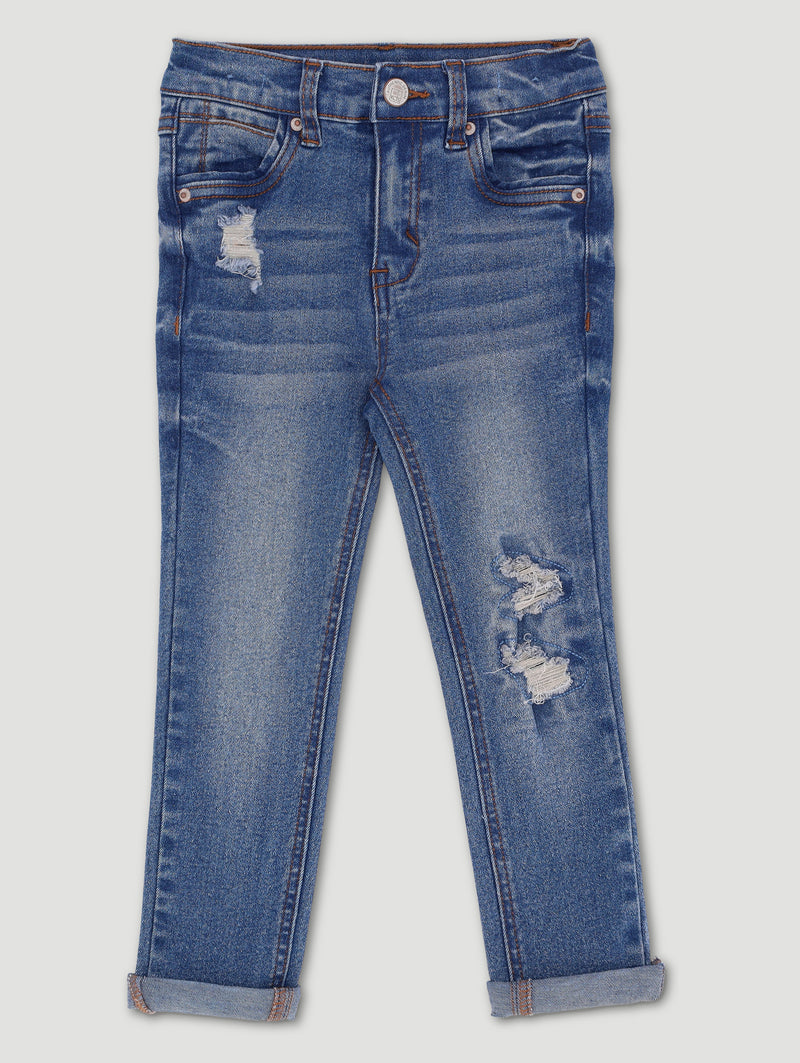 Pre-Boys Rip & Repair Denim - Mid Blue