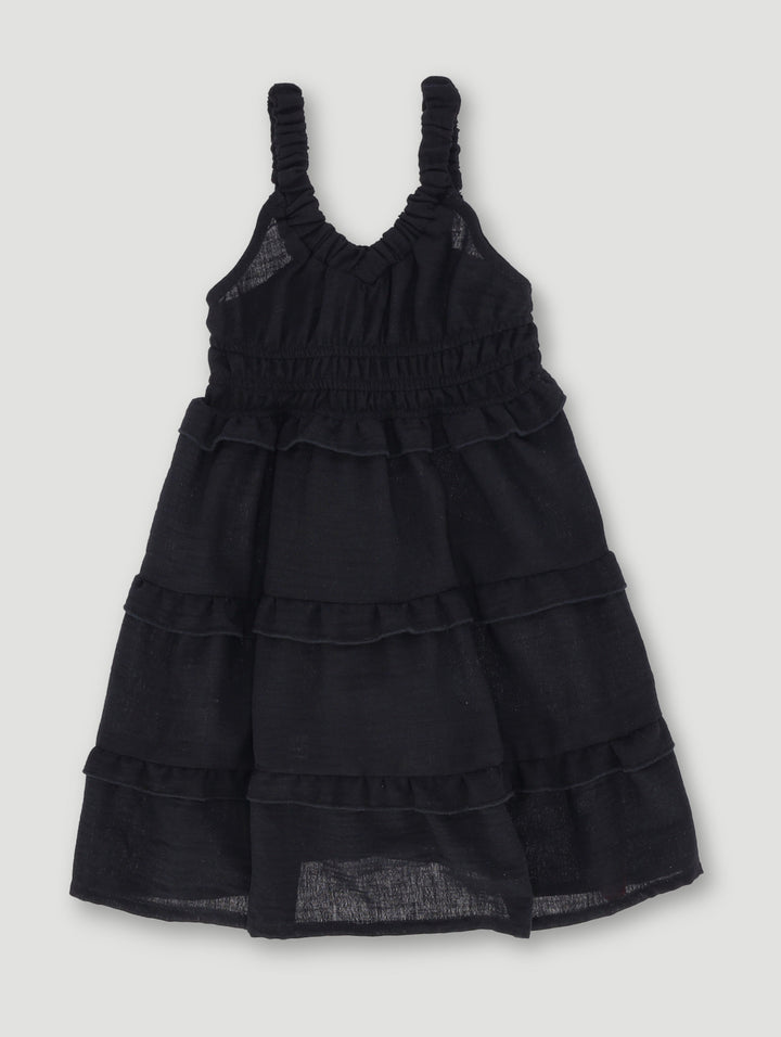 Pre- Girls Black Rouched Dress - Black