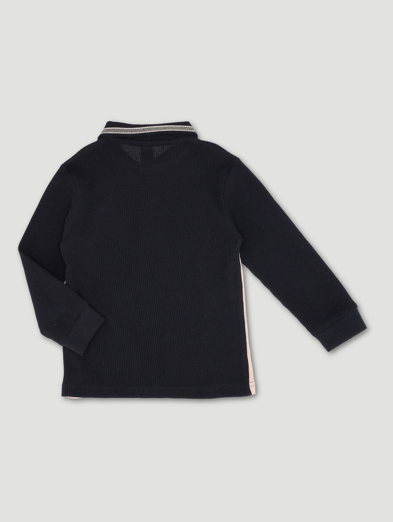 Pre-Boys Waffle Zip Colourblock Tee - Black/Beige