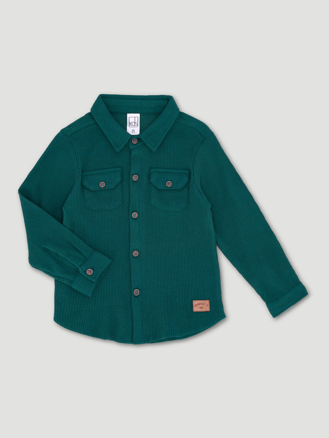 Pre-Boys Waffle Button Up Pocket Tee - Teal