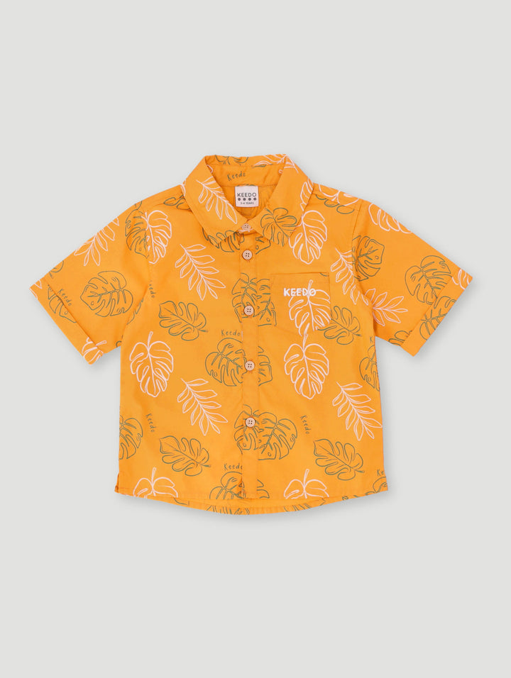 Keedo Boys Foliage Shirt - Mustard