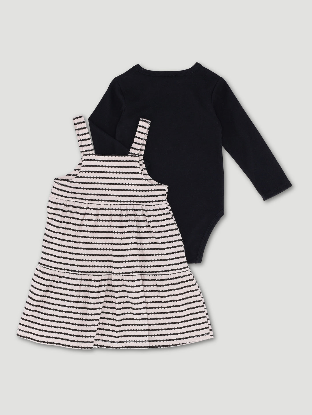 Baby Girls Tee & Striped Textured Dress - Stone
