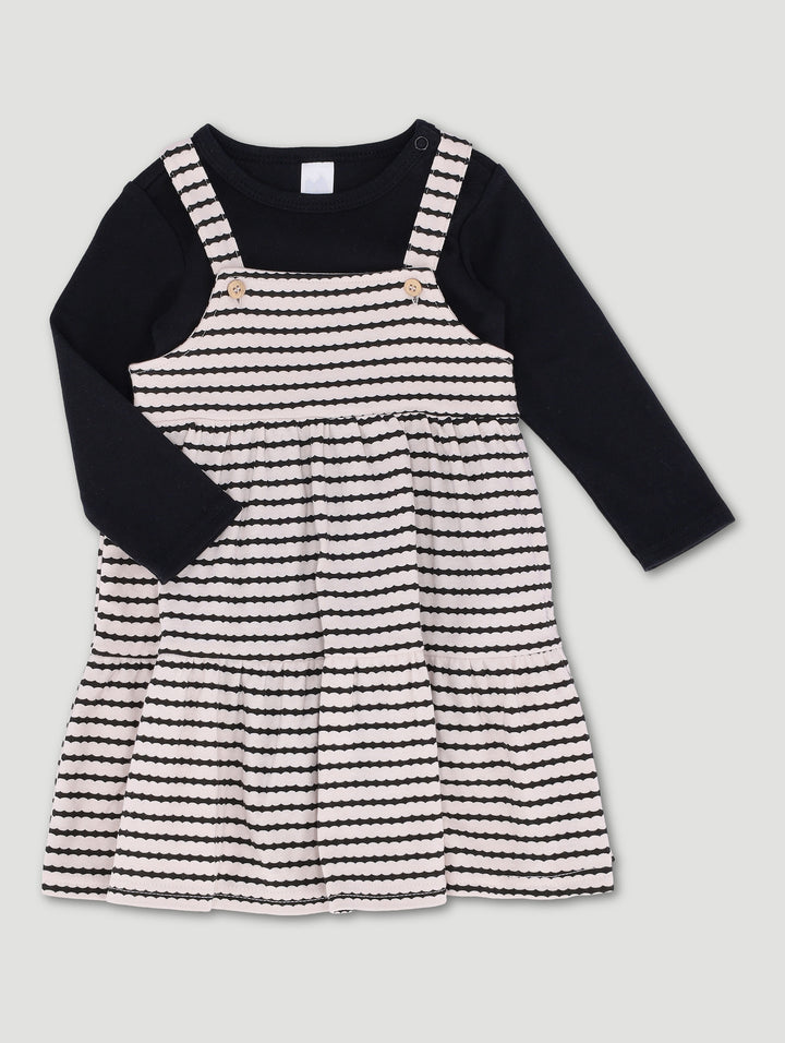 Baby Girls Tee & Striped Textured Dress - Stone