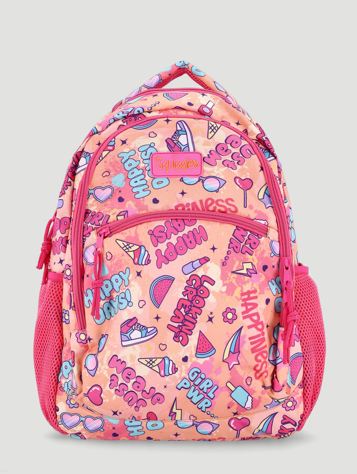 Pre-Girls Happy Days Squiggle Print School Backpack - Pink