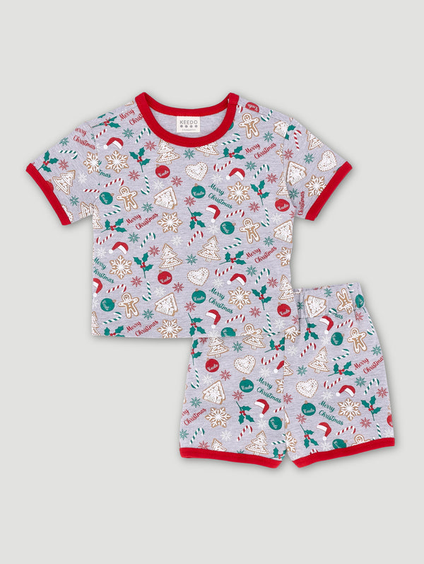 Keedo Baby Boys Christmas Sleepwear Top & Bottom Set - Light Grey