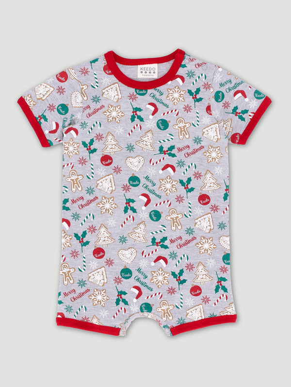 Keedo Baby Boys Printed Christmas Babygrow - Light Grey