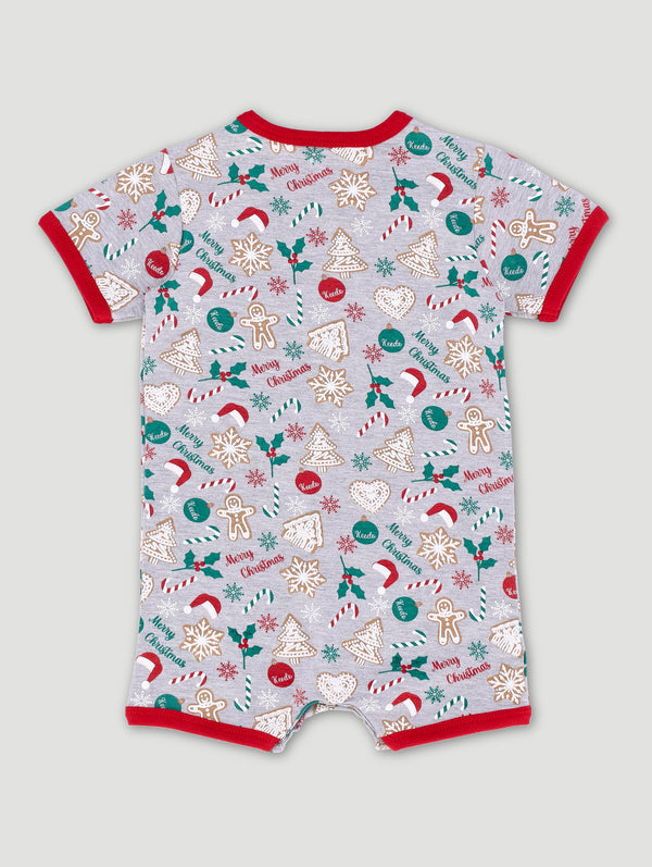 Keedo Baby Boys Printed Christmas Babygrow - Light Grey