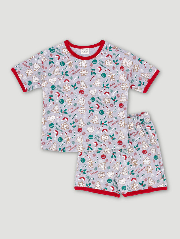 Keedo Boys Christmas Top & Bottom Sleep Set - Light Grey