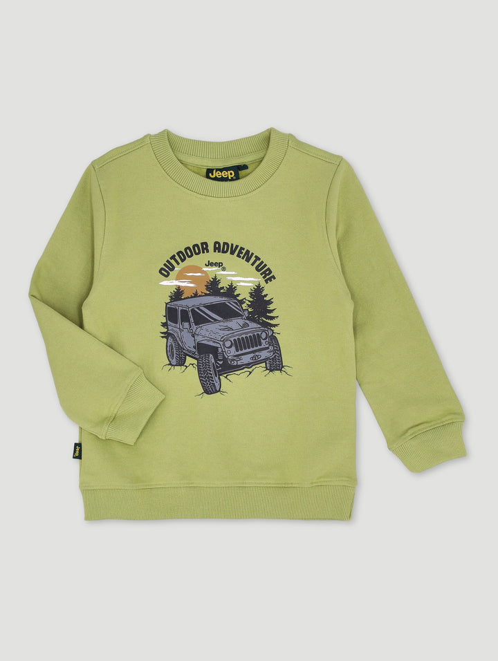 Pre-Boys Car Logo Crew Top - Green