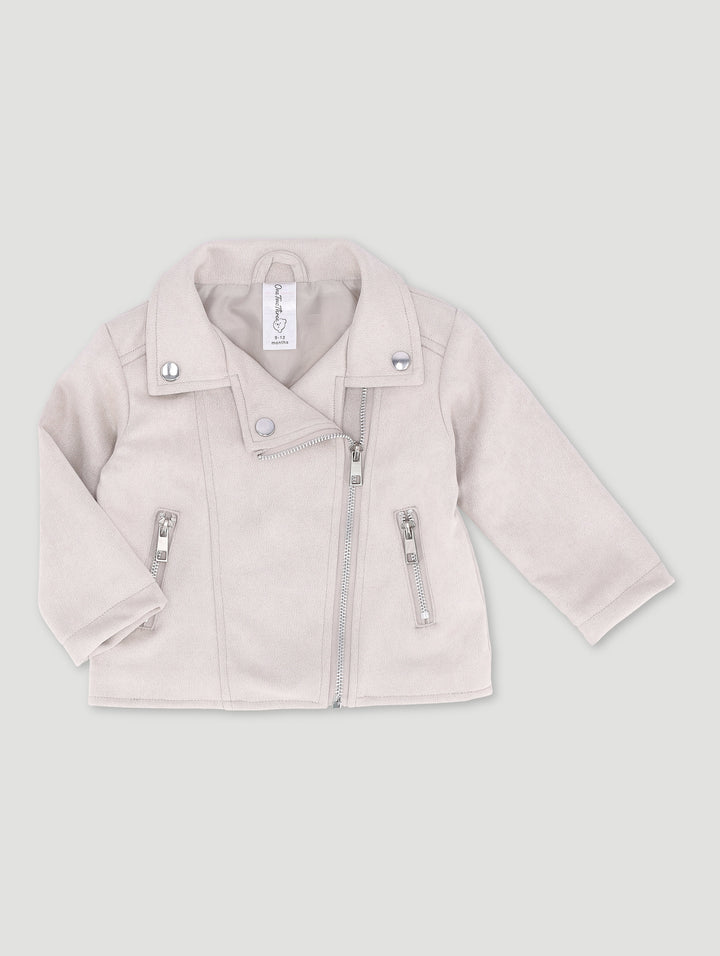 Baby Girls Suede Biker Jacket - Stone