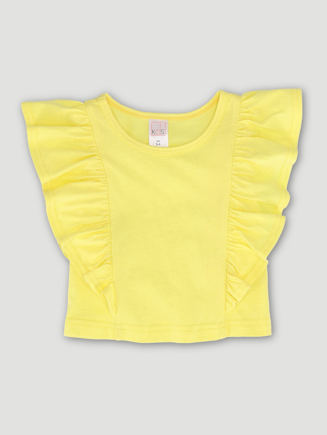 Pre-Girls Flutter Sleeve Plain Tee - Yellow