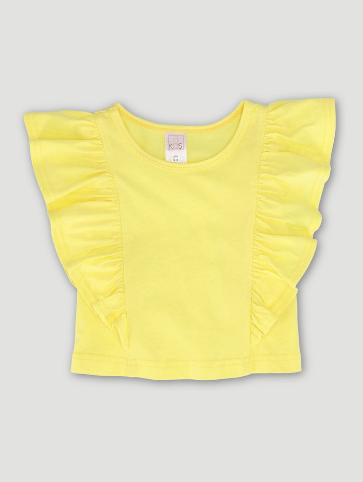 Pre-Girls Flutter Sleeve Plain Tee - Yellow