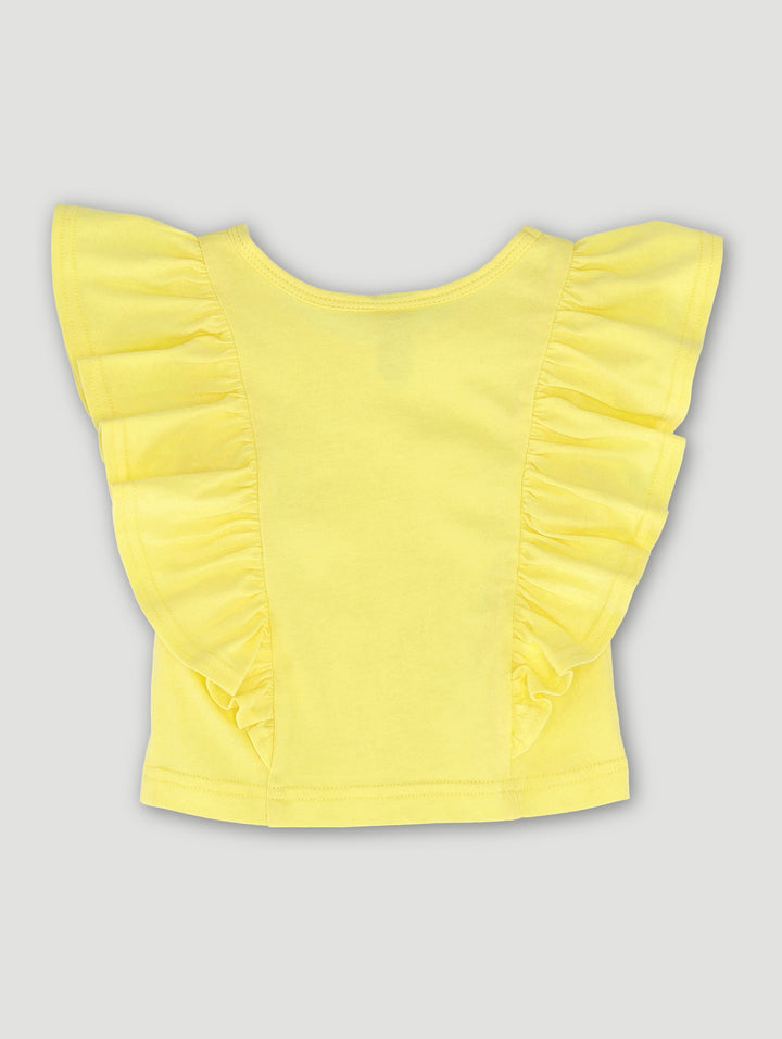 Pre-Girls Flutter Sleeve Plain Tee - Yellow
