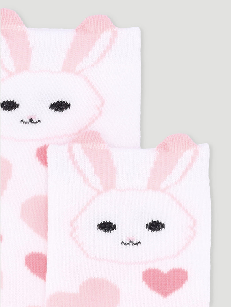 Pre-Girls Bunny Ear Print Kneehigh Socks - White