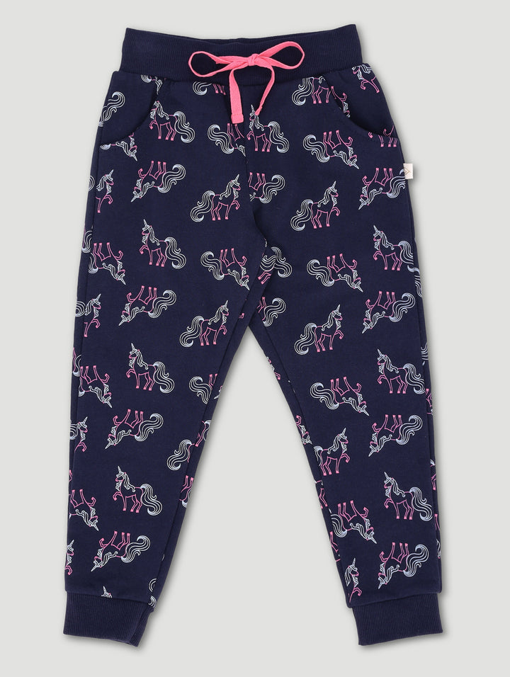 Pre-Girls Unicorn Print Jogger - Navy