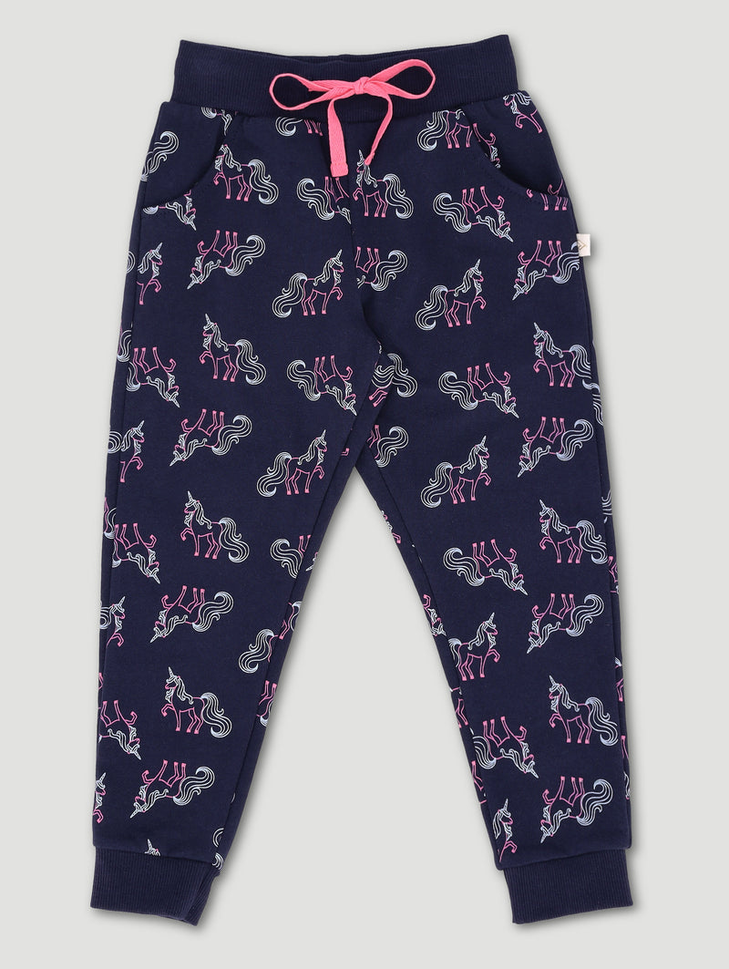 Pre-Girls Unicorn Print Jogger - Navy