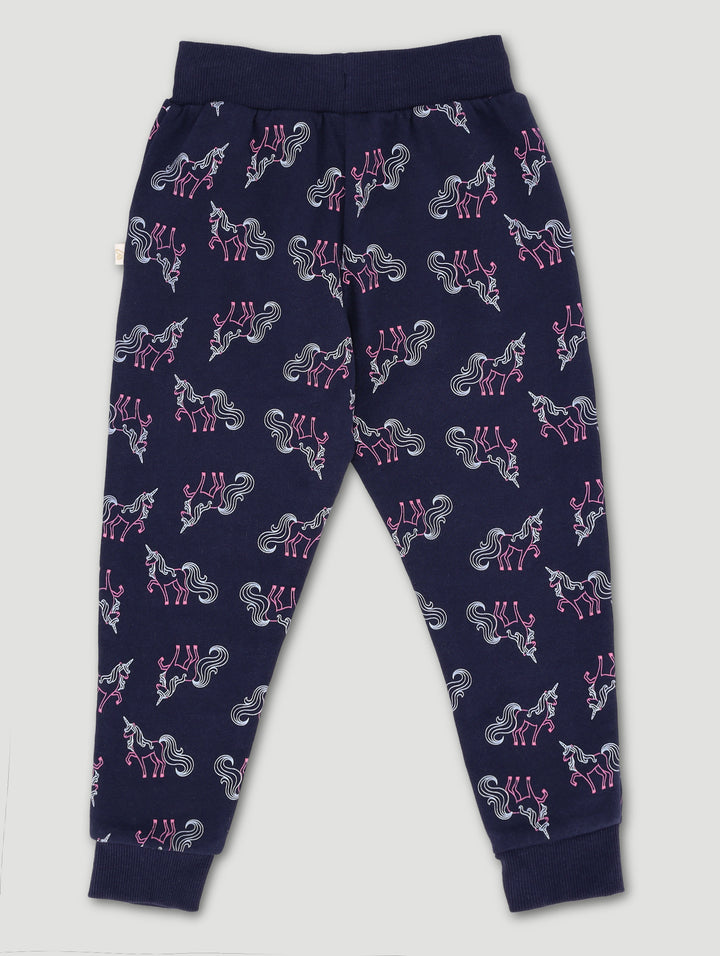 Pre-Girls Unicorn Print Jogger - Navy