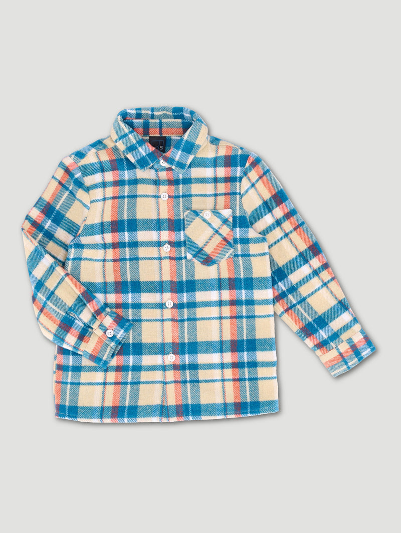 Pre-Boys Flannel Check Shirt - Stone/Blue
