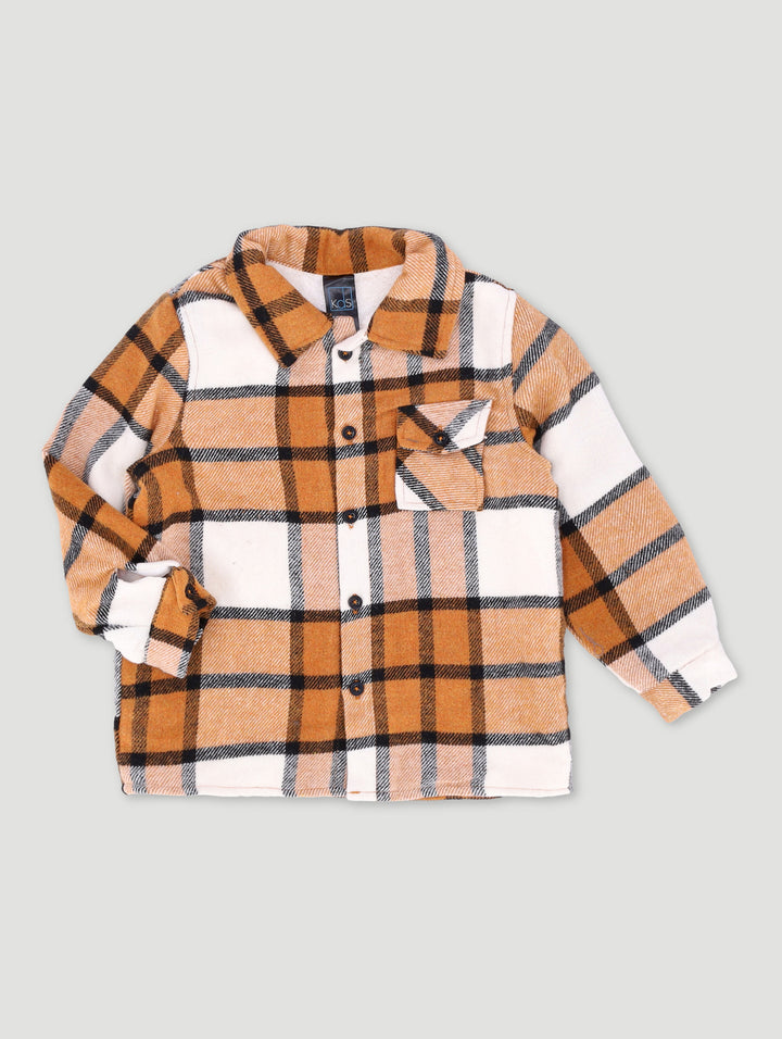 Pre-Boys Flannel Sherpa Shacket - Rust