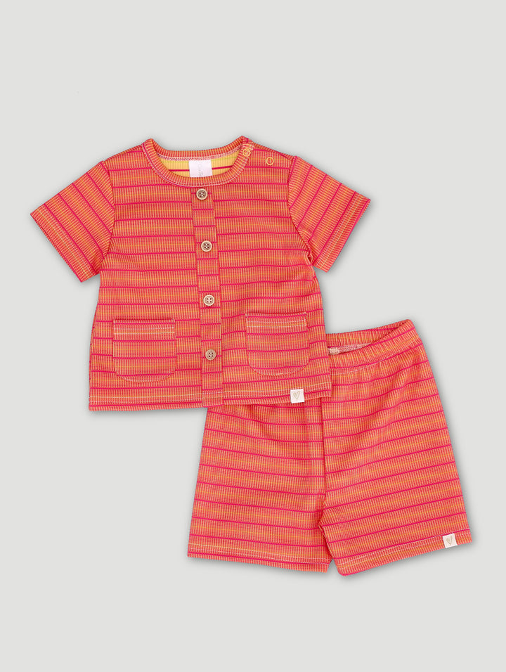 Baby Girls Textured Top And Legging Set - Orange
