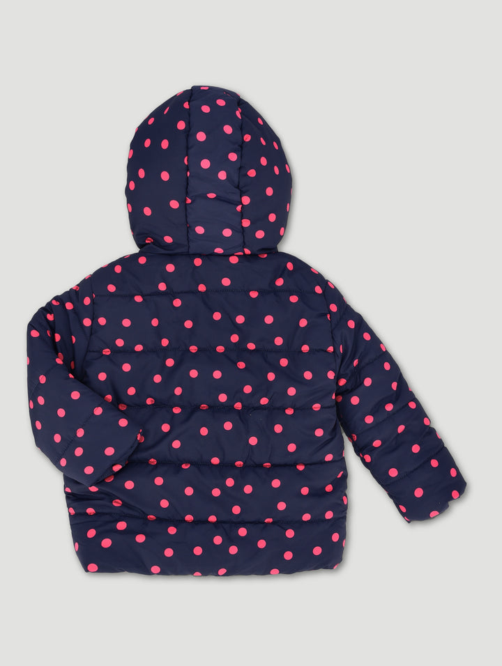 Pre-Girls Polka Dot Hooded Puffer - Navy