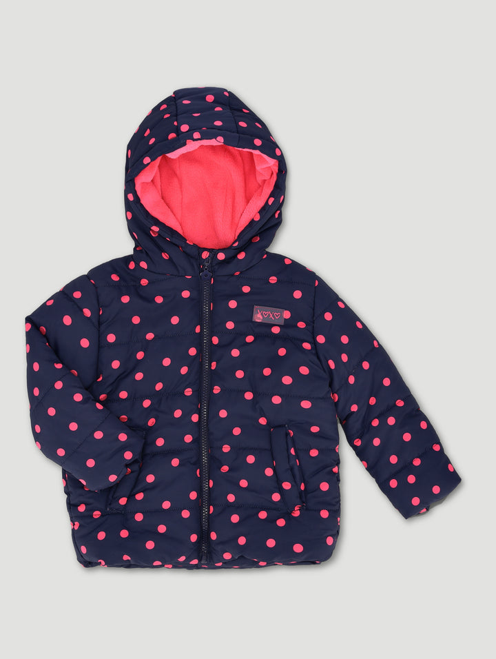 Pre-Girls Polka Dot Hooded Puffer - Navy