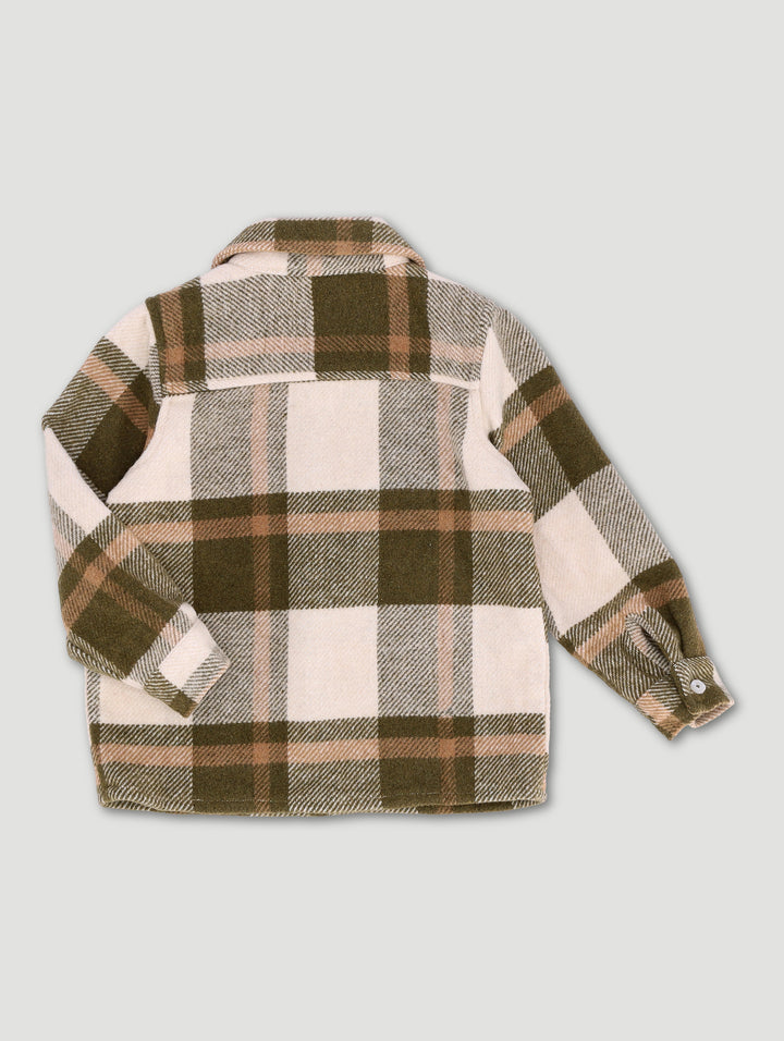 Pre-Boys Flannel Check Shacket - Olive/Stone