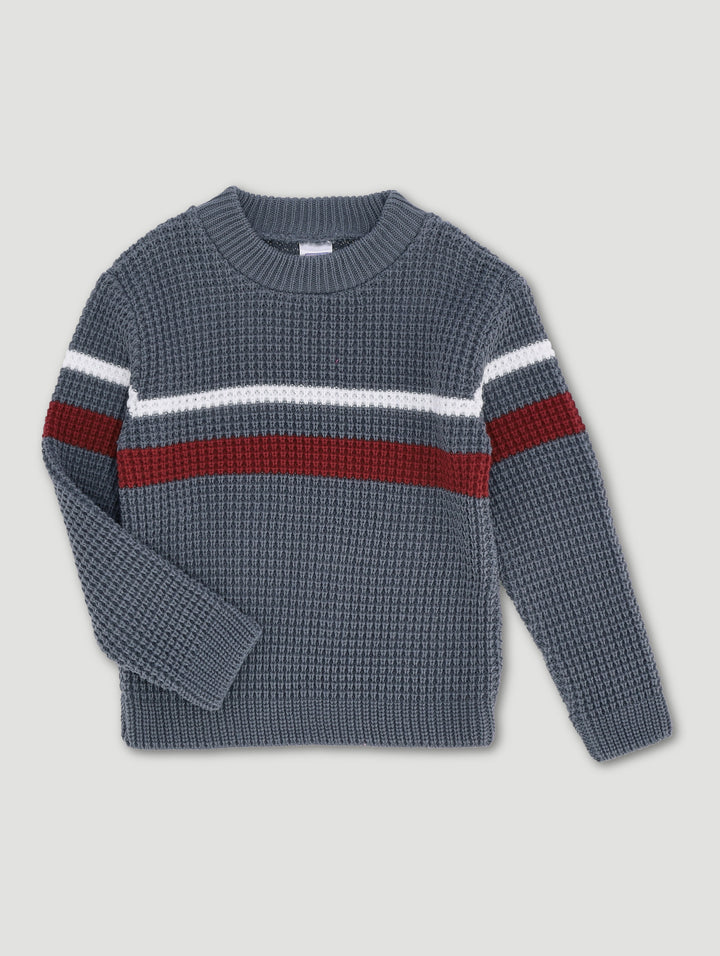 Pre-Boys Waffle Stripe Crew Top - Charcoal