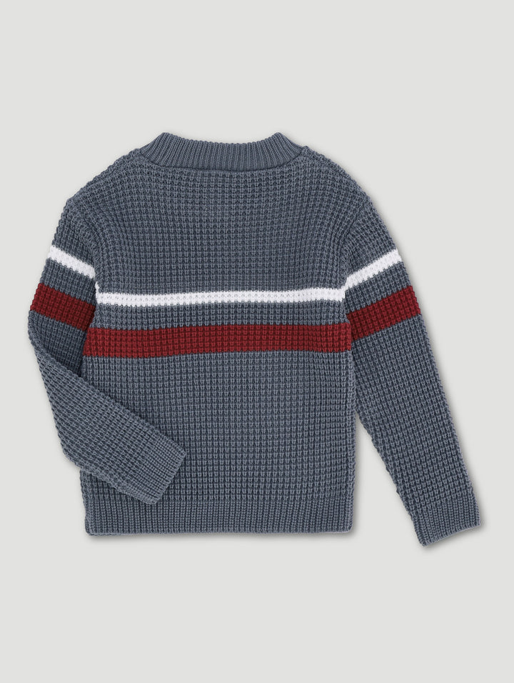 Pre-Boys Waffle Stripe Crew Top - Charcoal