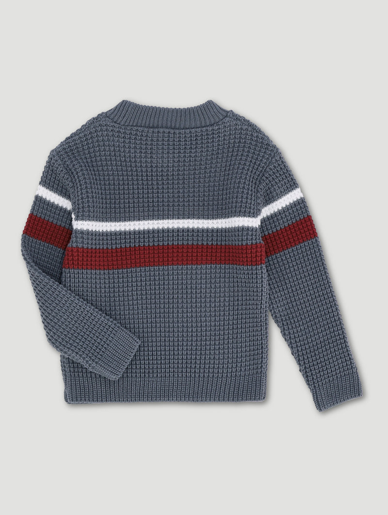 Pre-Boys Waffle Stripe Crew Top - Charcoal