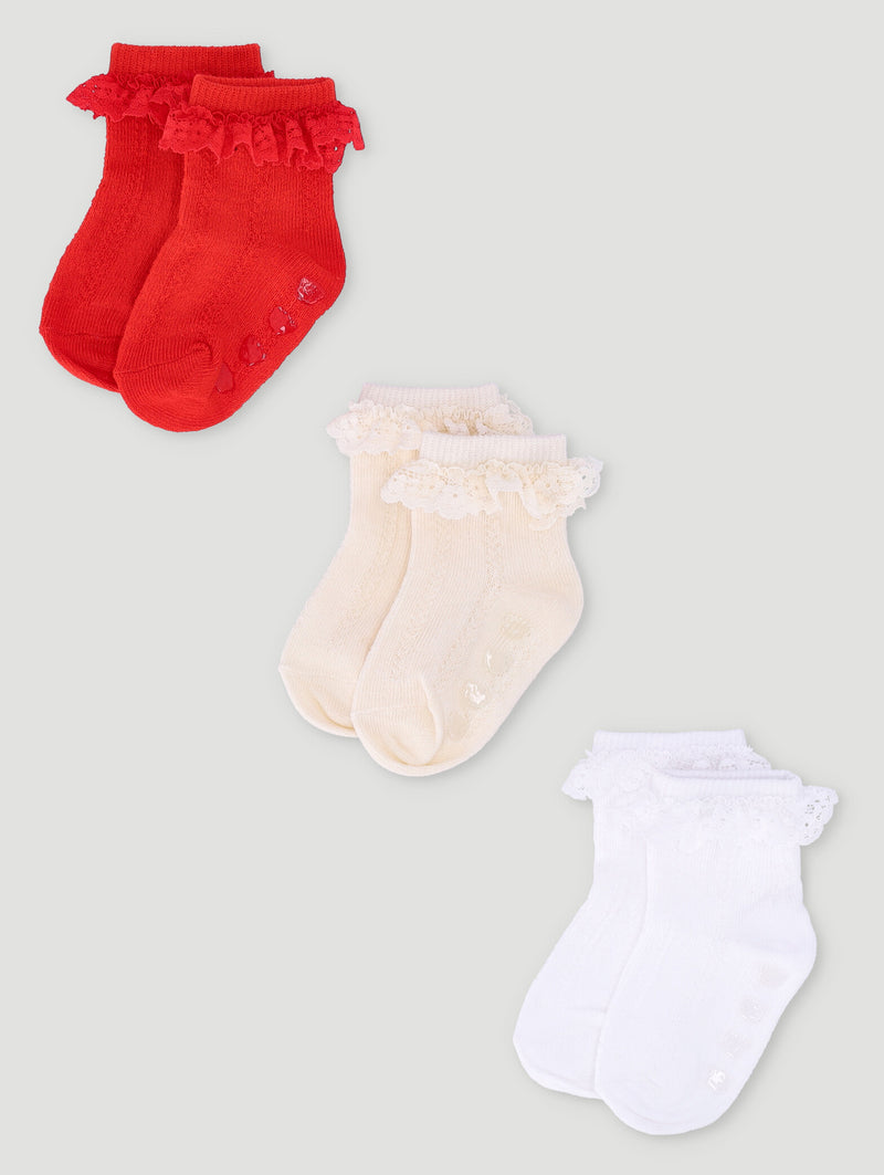 Baby Girls 3 Pack Occasion Ruffled Socks - Gold