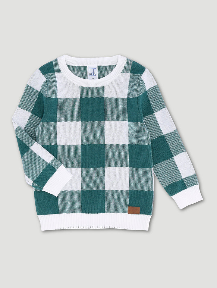 Pre-Boys Check Jacquard Knitwear - Teal/White