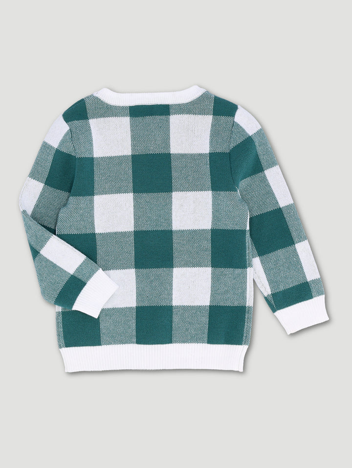 Pre-Boys Check Jacquard Knitwear - Teal/White