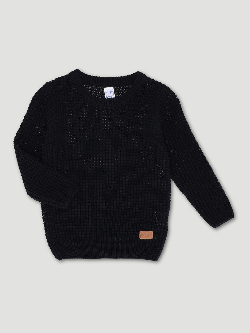 Pre-Boys Waffle Crew Knitwear - Black