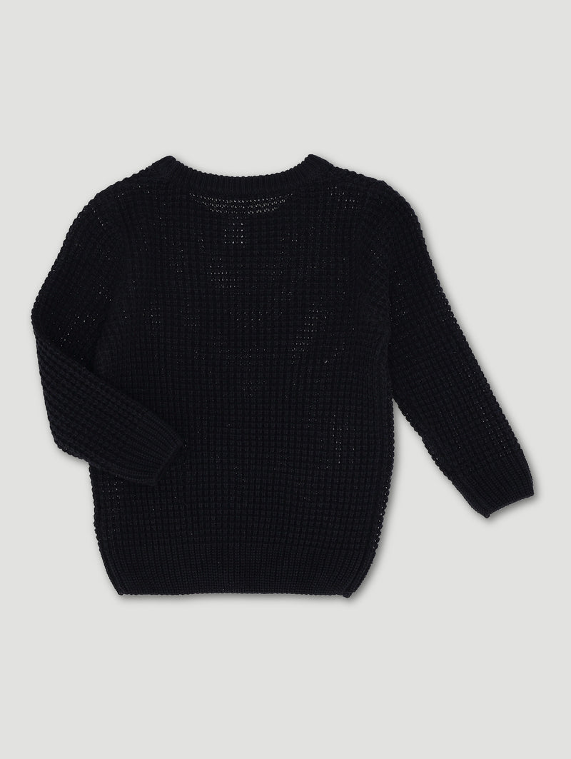 Pre-Boys Waffle Crew Knitwear - Black