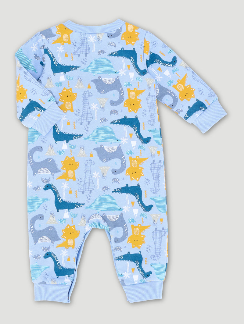 Baby Boys Dino Print Brushed Fleece Sleepsuit - Dark Navy