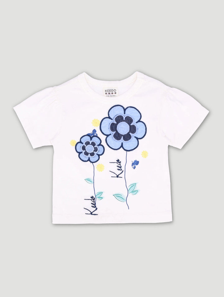 Keedo Baby Girls Heart Embroidery Baby Fashion Tee - White