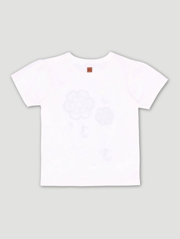 Keedo Pre-Girls Heart Embroidery  Fashion Tee - White