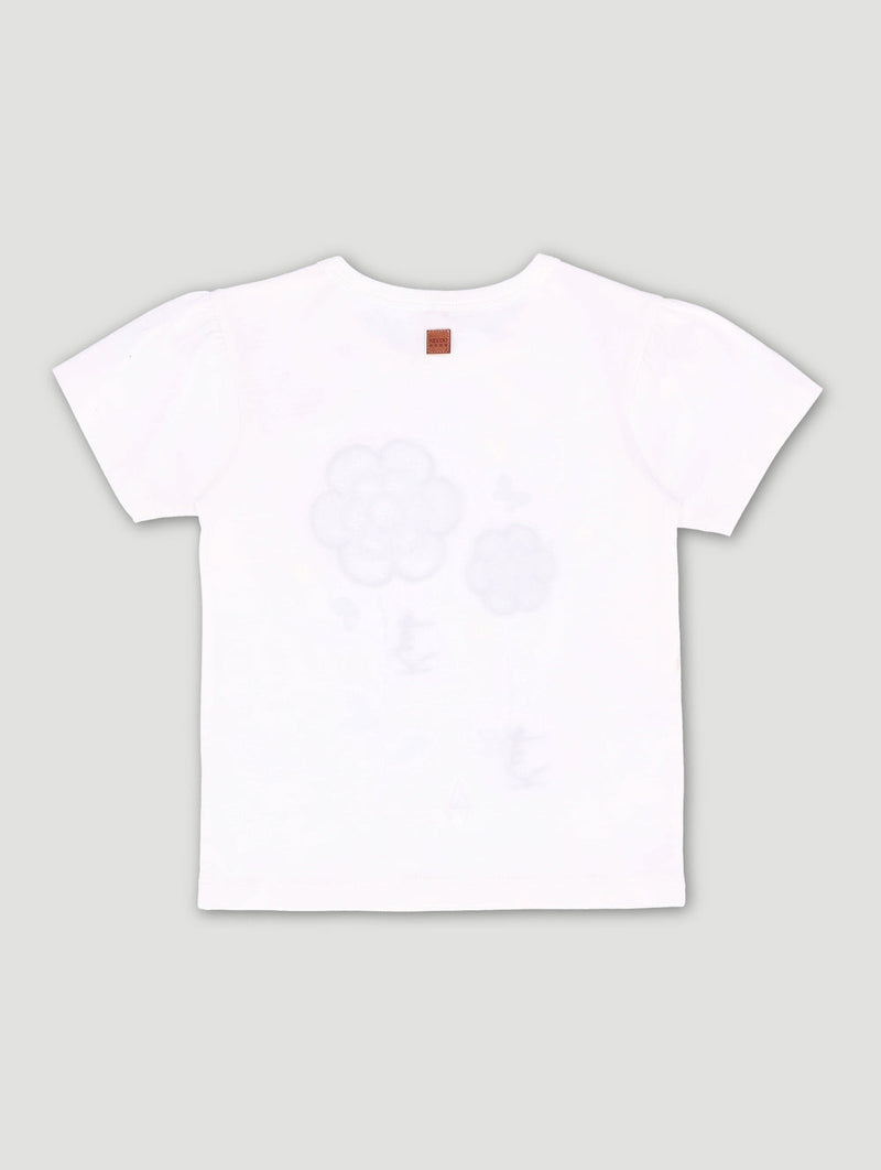 Keedo Pre-Girls Heart Embroidery  Fashion Tee - White