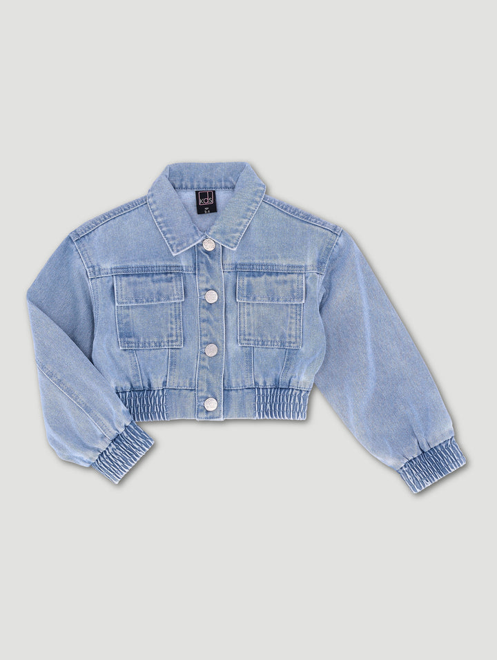Pre-Girls Denim Bomber Jacket - Light Blue