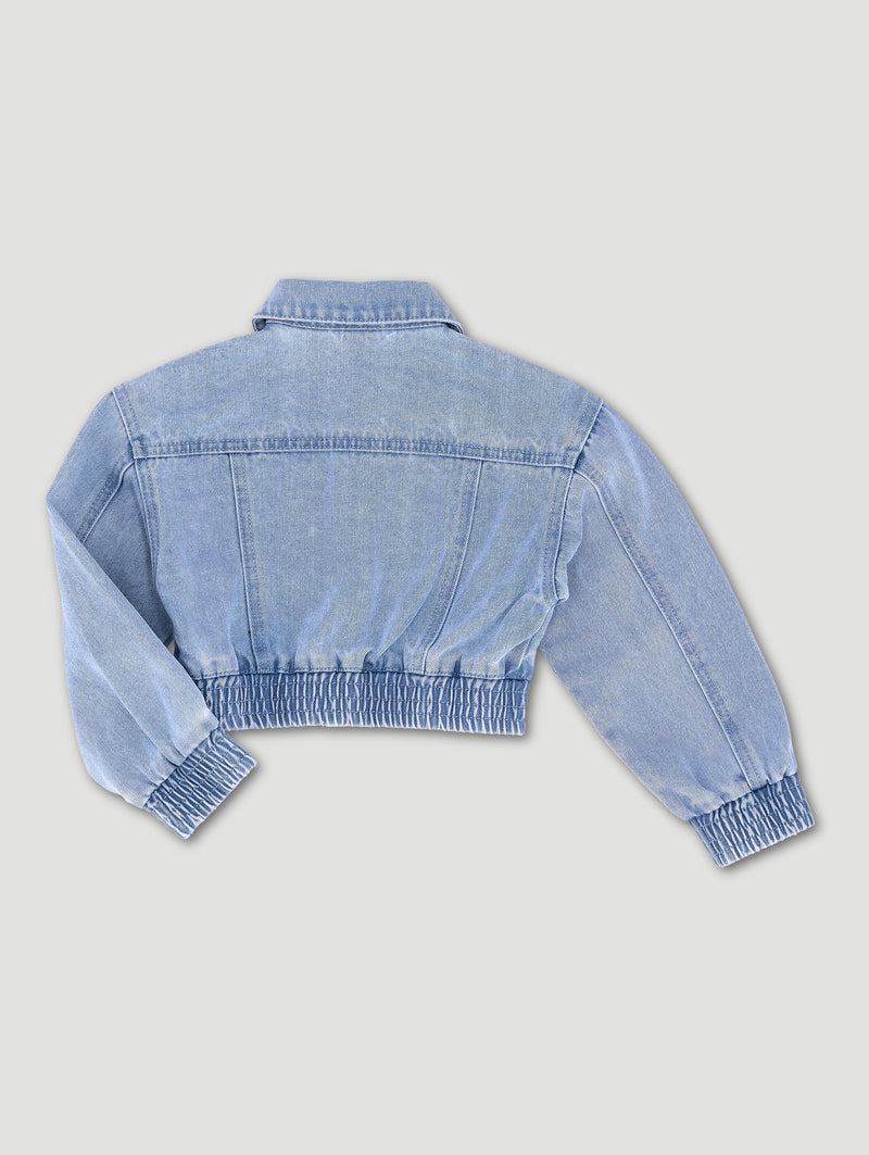 Pre-Girls Denim Bomber Jacket - Light Blue