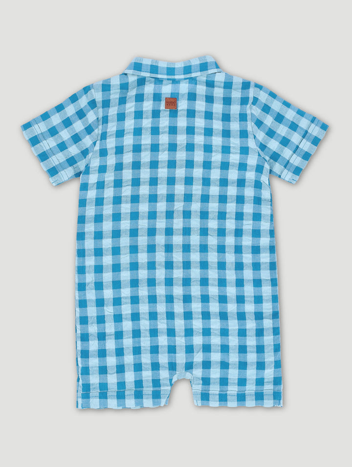 Keedo Baby Boys Gingham Button Up Romper - Blue