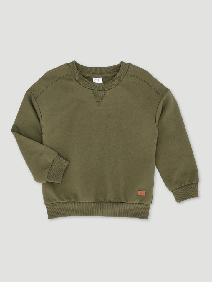 Pre-Boys Fleece Crew Top - Olive