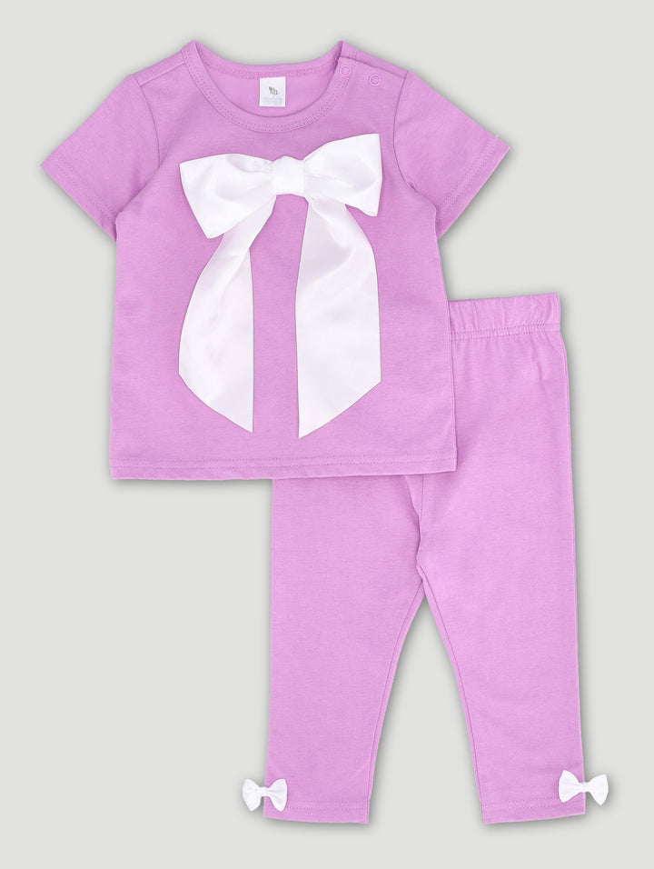Baby Girls Bow Top And Legging Set - Lilac
